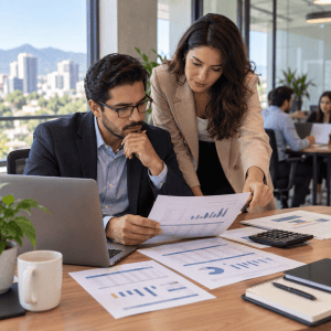 Responsable de RRHH comparando presupuestos y costos de programas de capacitación de inglés para su equipo.